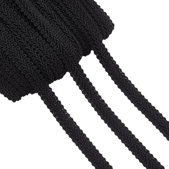 Gimp Braid Trim 25m/27.34 Yards 1/2 Inch Polyester Woven Braid Trim Upholstery Trim Decorative Gimp Trim for DIY Crafts Sewing Curtain Decoration Jewelry Costume Accessories Black
