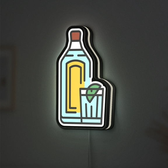 Gin Bottle 3D Novelty Light Box, Alcohol Lamp Decor for Bar Walls, Liquor Cabinets and Food & Beer Lovers (Width 8 inch, 20cm)