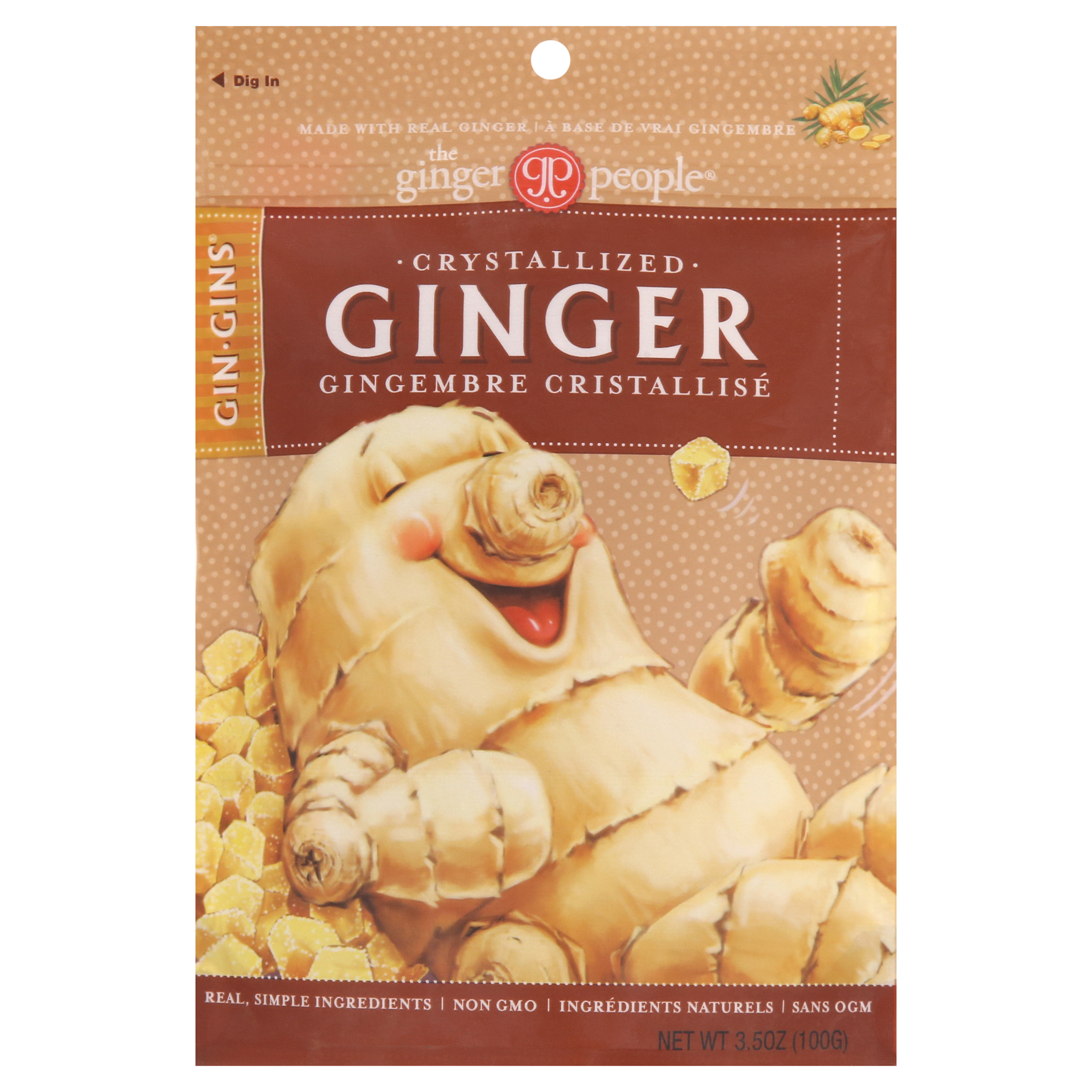 Gin Gins GMOFree Crystallized Hard Ginger Candy, 3.5 oz Pouch
