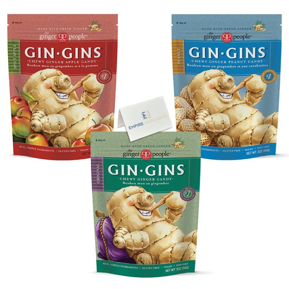 Gin Gins Ginger Chews CI30 Variety Pack of 3 Bundle 1 of each flavor