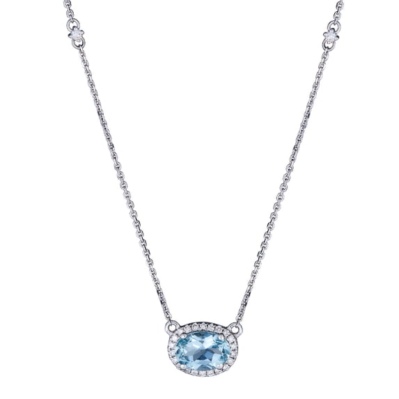 Gin & Grace 10KT WG Aquamarine and diamond accent Pendant Necklace