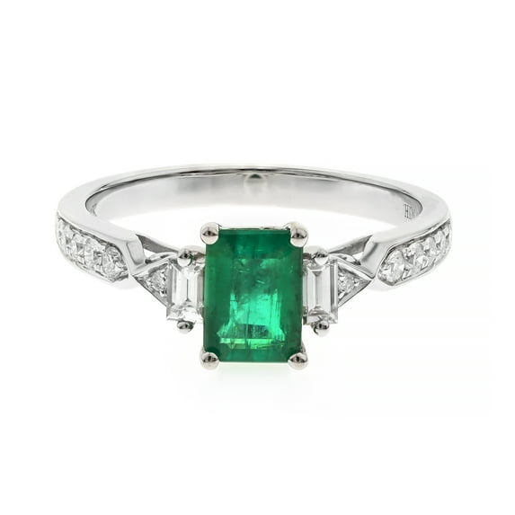 Gin & Grace 10KT WG Natural Emerald and diamond accent Ring
