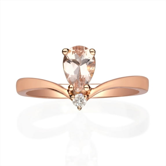 Gin & Grace 10k Rose Gold Genuine Pear-cut Morganite and Diamond Ring