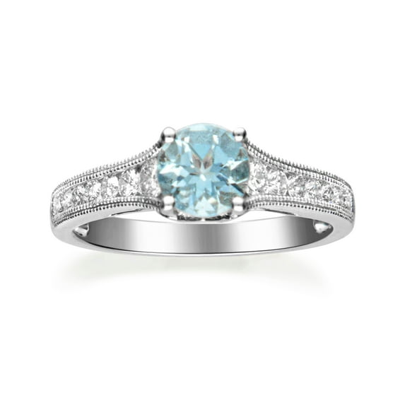 Gin & Grace 14KT WG Aquamarine and diamond accent Ring