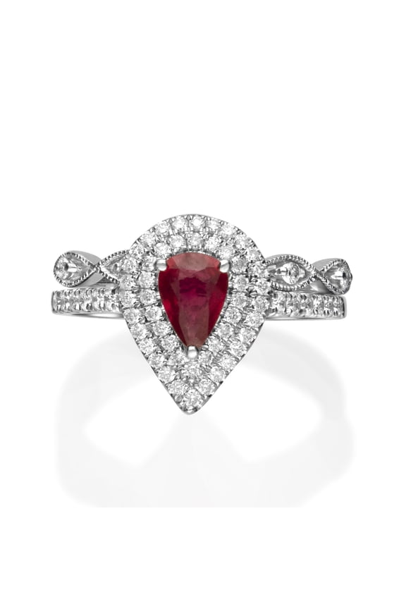Gin & Grace 14KT WG Genuine Ruby and Diamond Accent Ring.