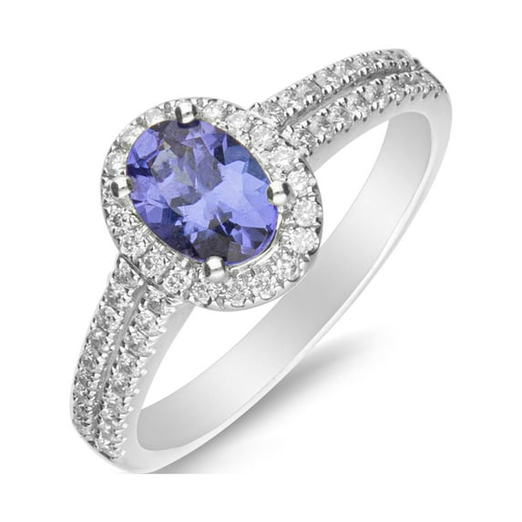 Gin & Grace 14KT WG Genuine Tanzanite and Diamond Accent Ring