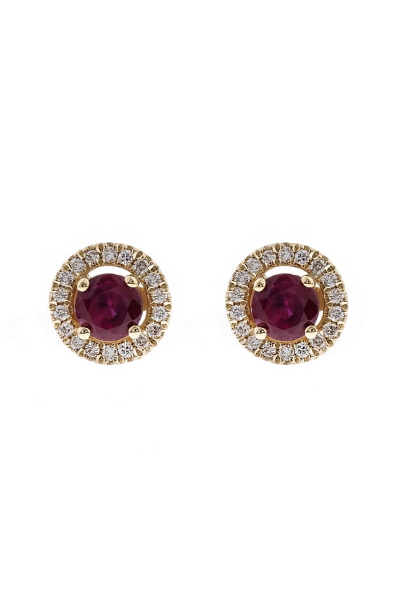 14KT YG Genuine Ruby and Diamond Earring.