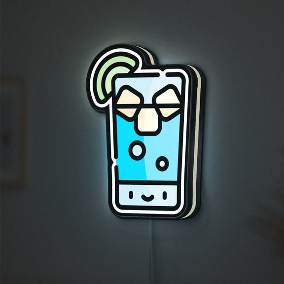 Gin Tonic Glass 3D Novelty Light Box, Cocktail Lamp Decor for Mixology Enthusiasts, Drink and Bar Display (Width 8 inch, 20cm)