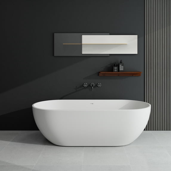 Gina 69" Solid Surface Freestanding Soaking Bathtub - Matte White