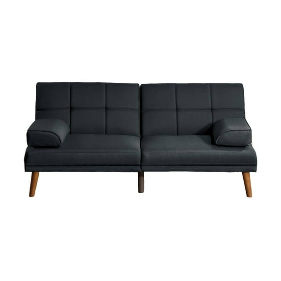 Benzara Gina Adjustable Fabric Futon Sofa Bed with Tapered Legs in Black