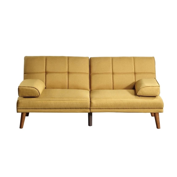 Benzara Gina Adjustable Fabric Futon Sofa Bed with Tapered Legs in Yellow