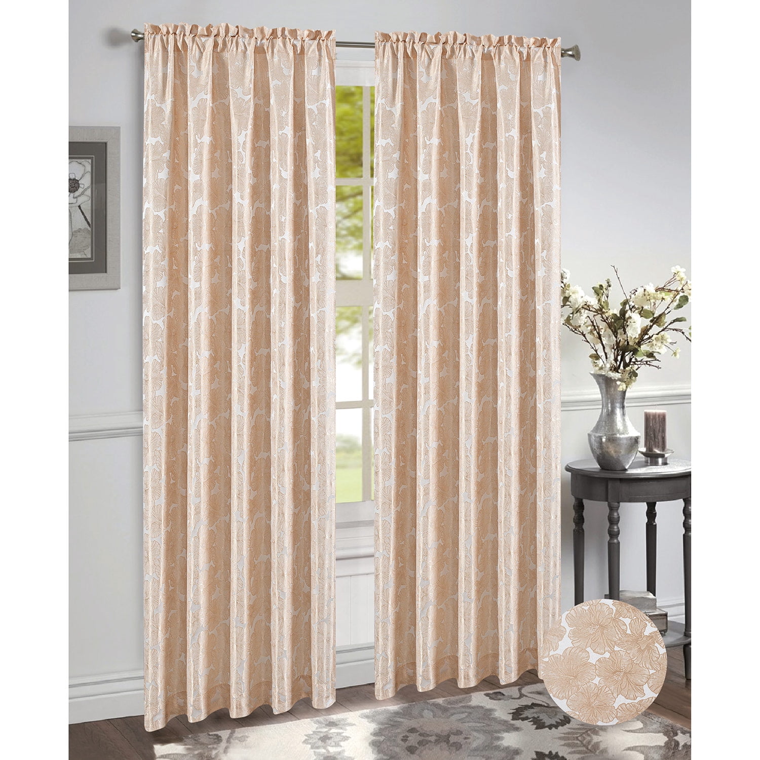 Gina Jacquard Rod Pocket Window Panel, Beige, 54x84 Inches - Walmart.com