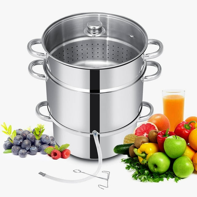 Ginatex 11-Quart Steam Juicer, Pasta Pot w/Tempered Glass Lid, Easy to ...