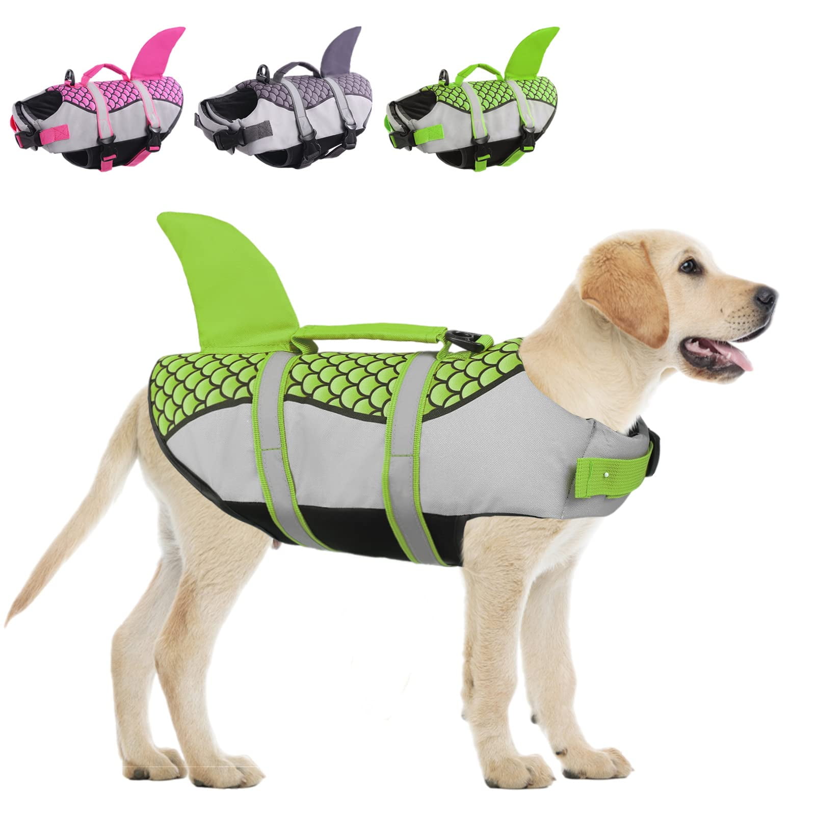 Ginbavi Dog Life Jackets, Ripstop Shark Dog Life Vest Preserver for