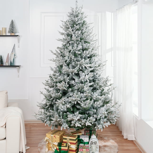 Ginebra 7.5ft Snow Flocked Christmas Tree Prelit with 3266 Branch Tips