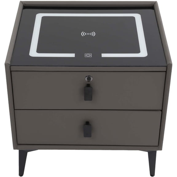 Ginelm Nightstand with Fingerprint Lock Drawer, Smart Nightstand with Charging/USB Port, Side Table with Storage Drawers, Equipped with 3-Colour Ambient Light