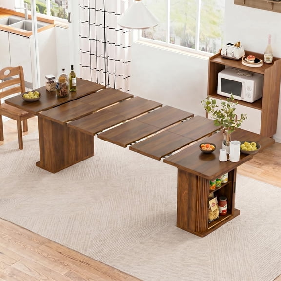 Gineuiia 39-94 Inch Extendable Dining Room Table for 4-10, Rectangle Expandable Kitchen Table, Modern Dinner Table with Storage, Living Room, Farmhouse, Walnut