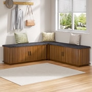 Gineuiia L-Shape Storage Bench with Cushion Backless Corner Dining Bench with Storage Kitchen Breakfast Nook Bench Storage Bench for Entryway Walnut