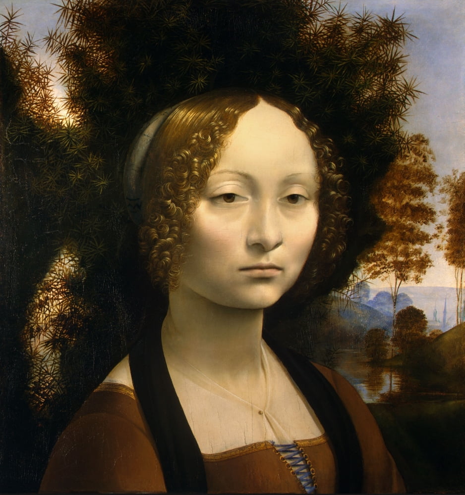 Ginevra de Benci Canvas Art - Leonardo Da Vinci (24 x 36)