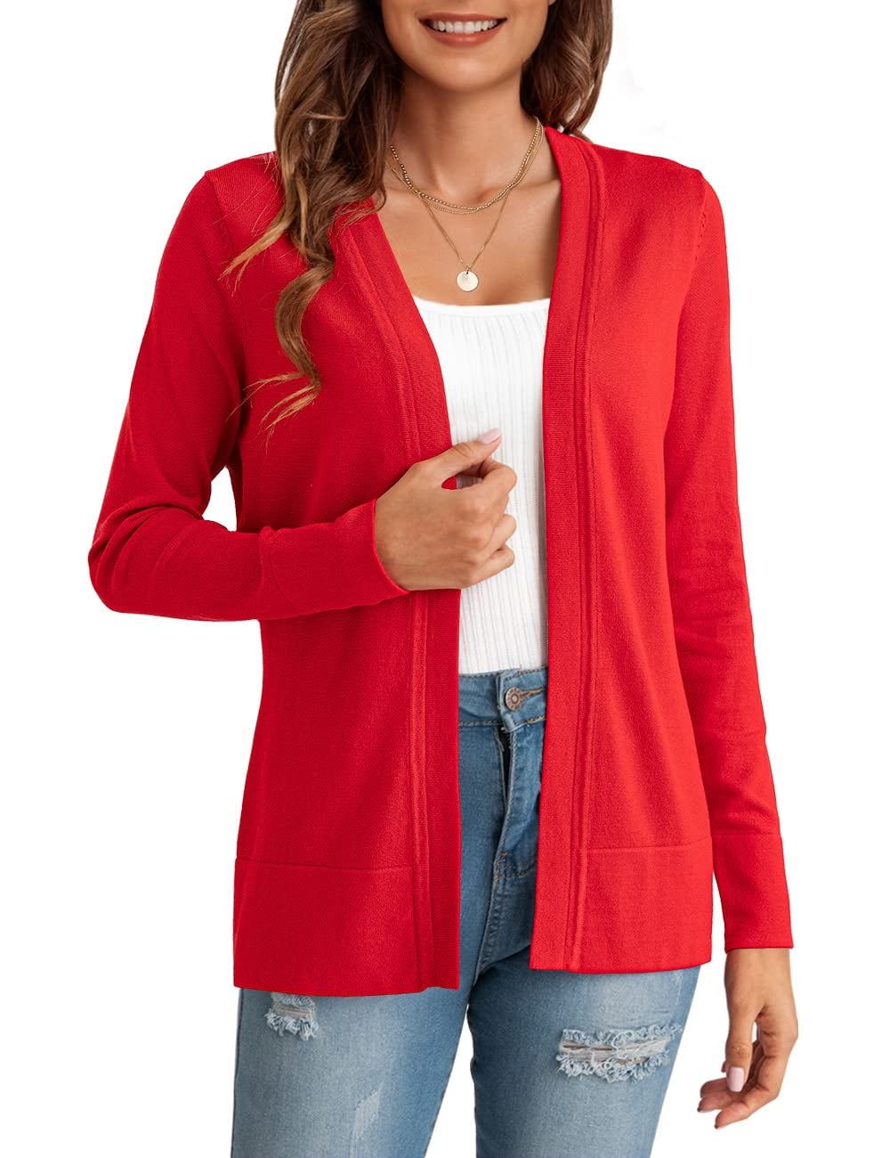 Wenini Clearance Light Cardigans for Women's Casual Lightweight Open Front  Cardigans Soft Draped Ruffles 3/4 Sleeve Cardigan # Flash Sales Today Deals  Prime Clearance Red XL 