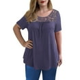 thumbnail image 1 of GingDin Women's Plus Size Casual Top Short Sleeve Crew Neck Lace Pleated Blouses m-4xl, 1 of 6