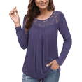 thumbnail image 1 of GingDin Women's Plus Size Long Sleeve Shirts Round Neck Lace Pleated Tunic Tops M-4XL, 1 of 4