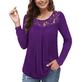 thumbnail image 1 of GingDin Women's Plus Size Long Sleeve Shirts Round Neck Lace Pleated Tunic Tops M-4XL, 1 of 4