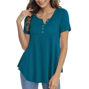 GingDin Women's Plus Size Tops Henley V Neck Button T Shirt Floral Casual Blouse m-4xl