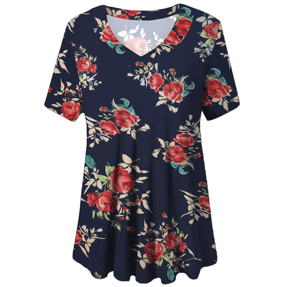 GingDin Women's Plus Size Tops Short Sleeve Blouses Flowy Summer Tunic Tops m-4x