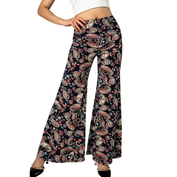GingDin Womens Casual Wide Leg Pants Boho Paisley Printed Palazzo Pants