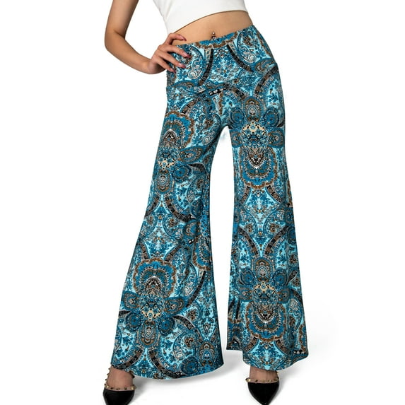 GingDin Womens Casual Wide Leg Pants Boho Paisley Printed Palazzo Pants