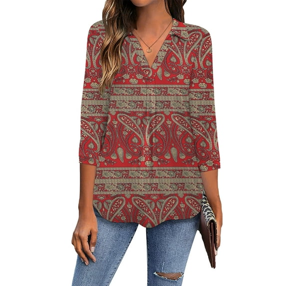 GingDin Womens Plus Size Shirts V Neck 3/4 Sleeve Shirts Business Casual Tops Loose Work Blouses