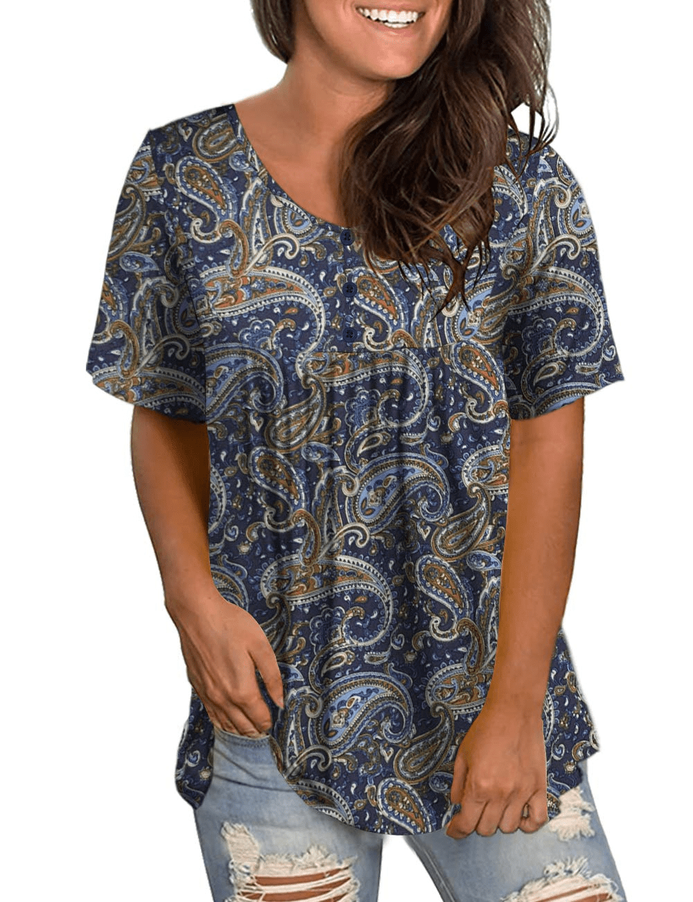 GingDin Womens Plus Size Summer Tops Short Sleeve V Neck Buttons ...