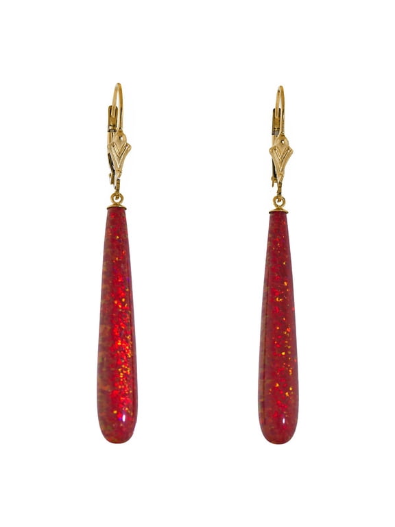 Ginger: 35mm Flame Red Synthetic Opal Teardrop Lever Back Earrings 14-20 Gold Filled