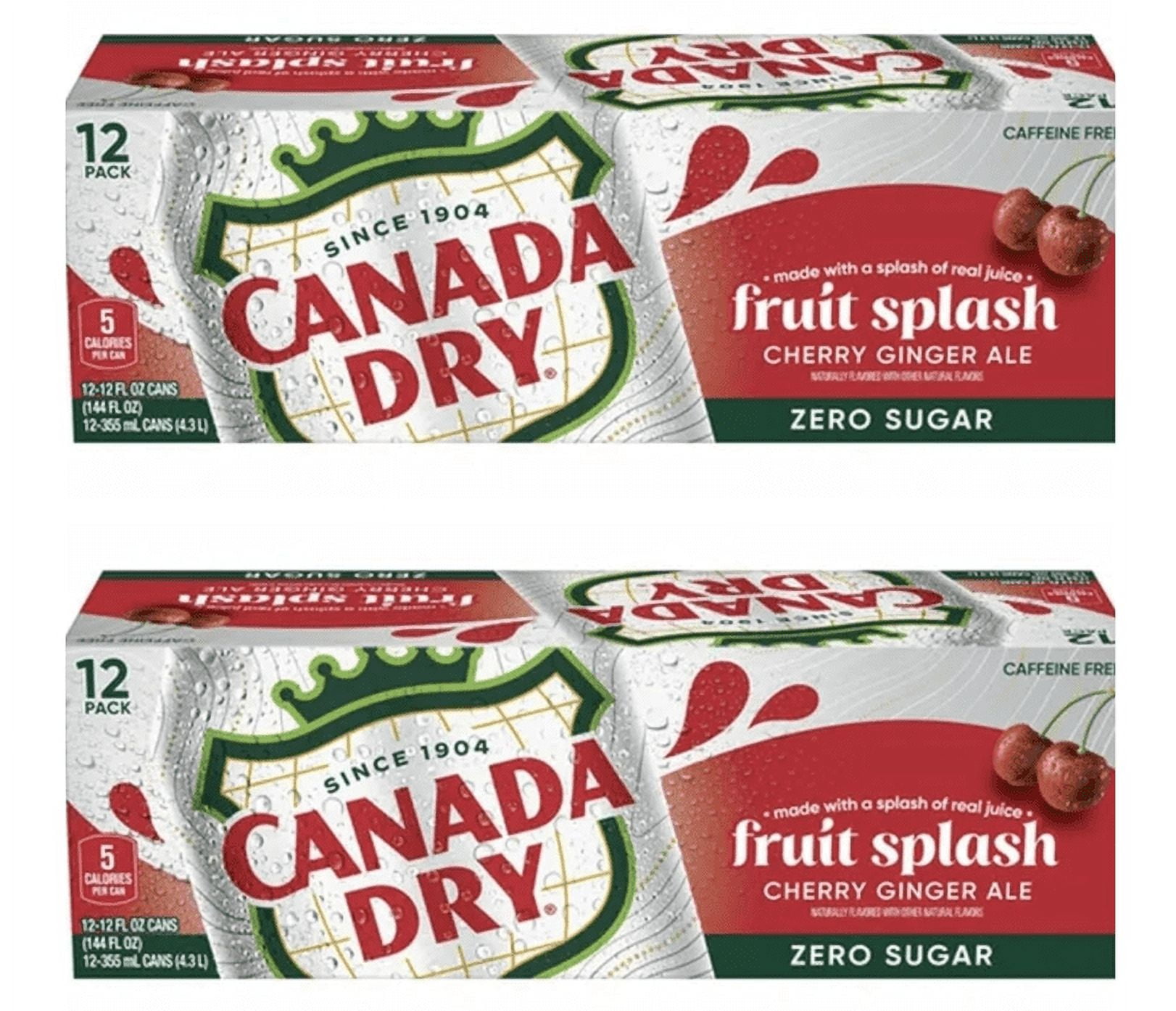 Ginger Ale Soda Cans, 12 Fl Oz, Zero Sugar Fruit Splash Cherry, Pack of 24