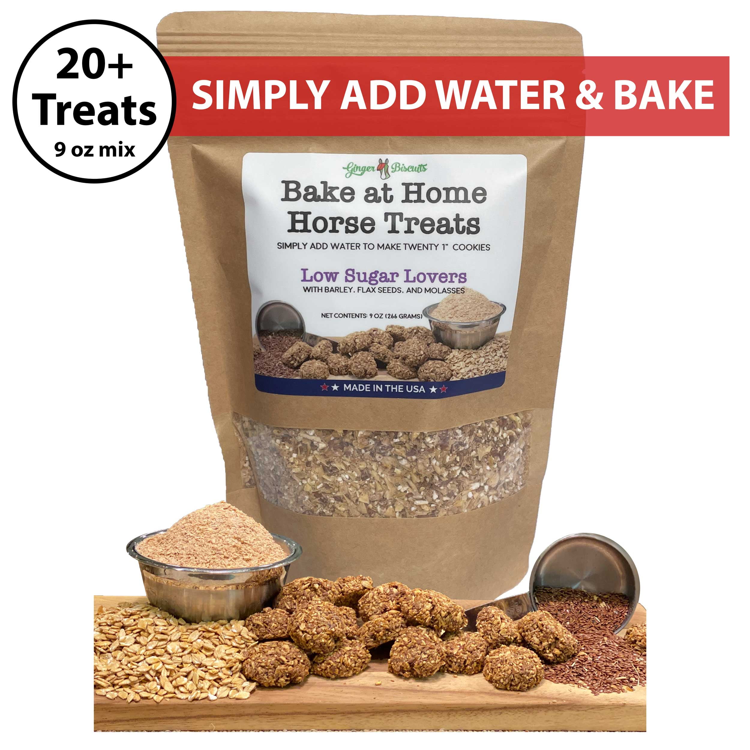 Ginger Biscuits Bake at Home Horse Treats Low Sugar Makes 20 Treats, 1 lb, 9 oz Dry Mix