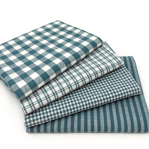 Mercy Blue Assorted Plaid Gingham Homespun Cotton Fabric Bundle - Set of 4 Fat Quarters by JCS