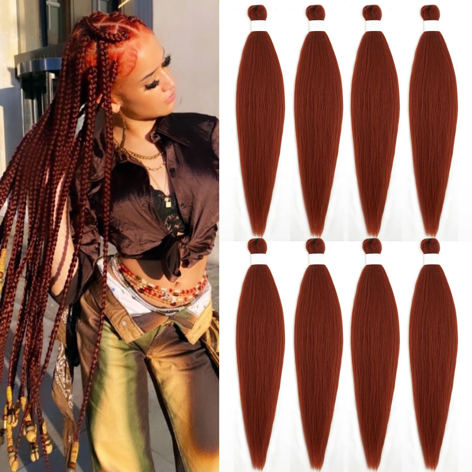 Ginger Braiding Hair Kanekalon Prestretched Braiding Hair 30 inch 8