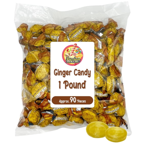 Ginger Candy - 1 Pound Bag - Hard Ginger Candy For Nausea Relief And Digestion Aid - Individually Wrapped Candies (Approx 90 Pieces) - From Fusion Sweets And Snacks