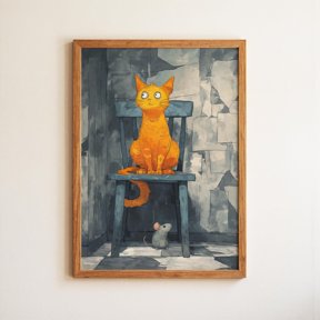 Ginger Cat And Mouse Tom And Jerry Print, Whimsical Animal Art , Poster Print Only