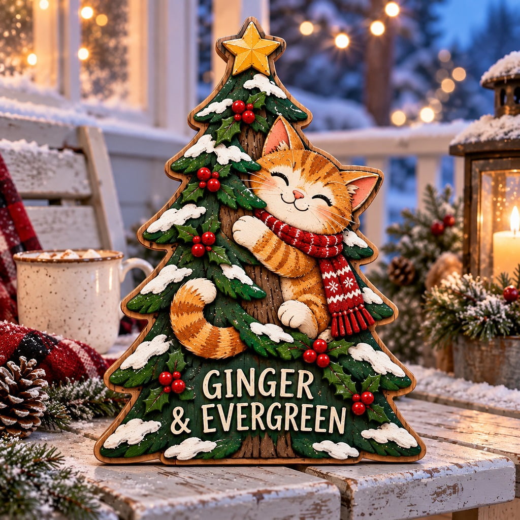 Ginger Cat Christmas Tree Hug Wooden Block 3 Layer Gift - Walmart.com