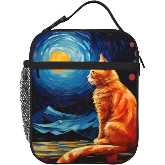 Ginger Cat Hill Night Sky Lunch Box Insulated for Women Men Detachable Handle Lunchbox Meal Tote Bag 10"Lx 8"Wx4"H