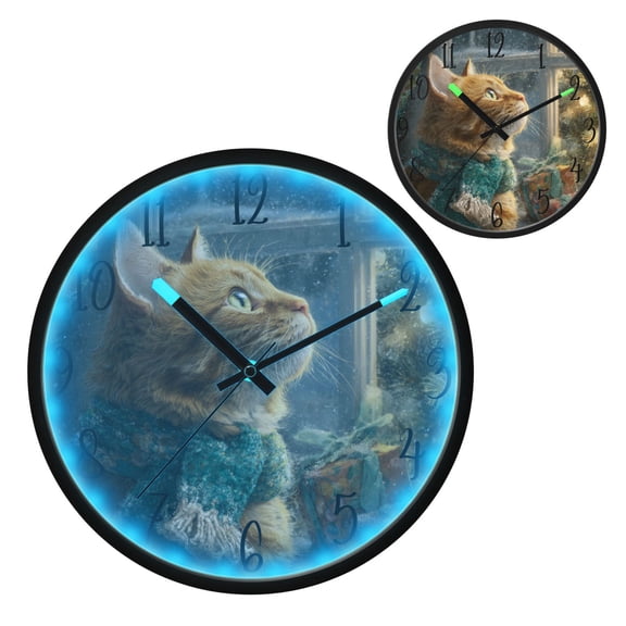 Ginger Cat Luminous Wall Clock with Sound-Activated LED 12-Inch Silent Acrylic Timepiece for Bedroom Livingroom or Office