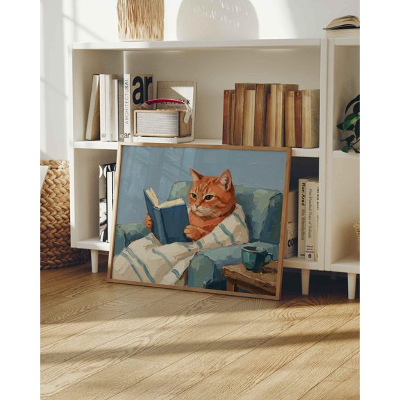 Ginger Cat Reading Living Room Wall Art