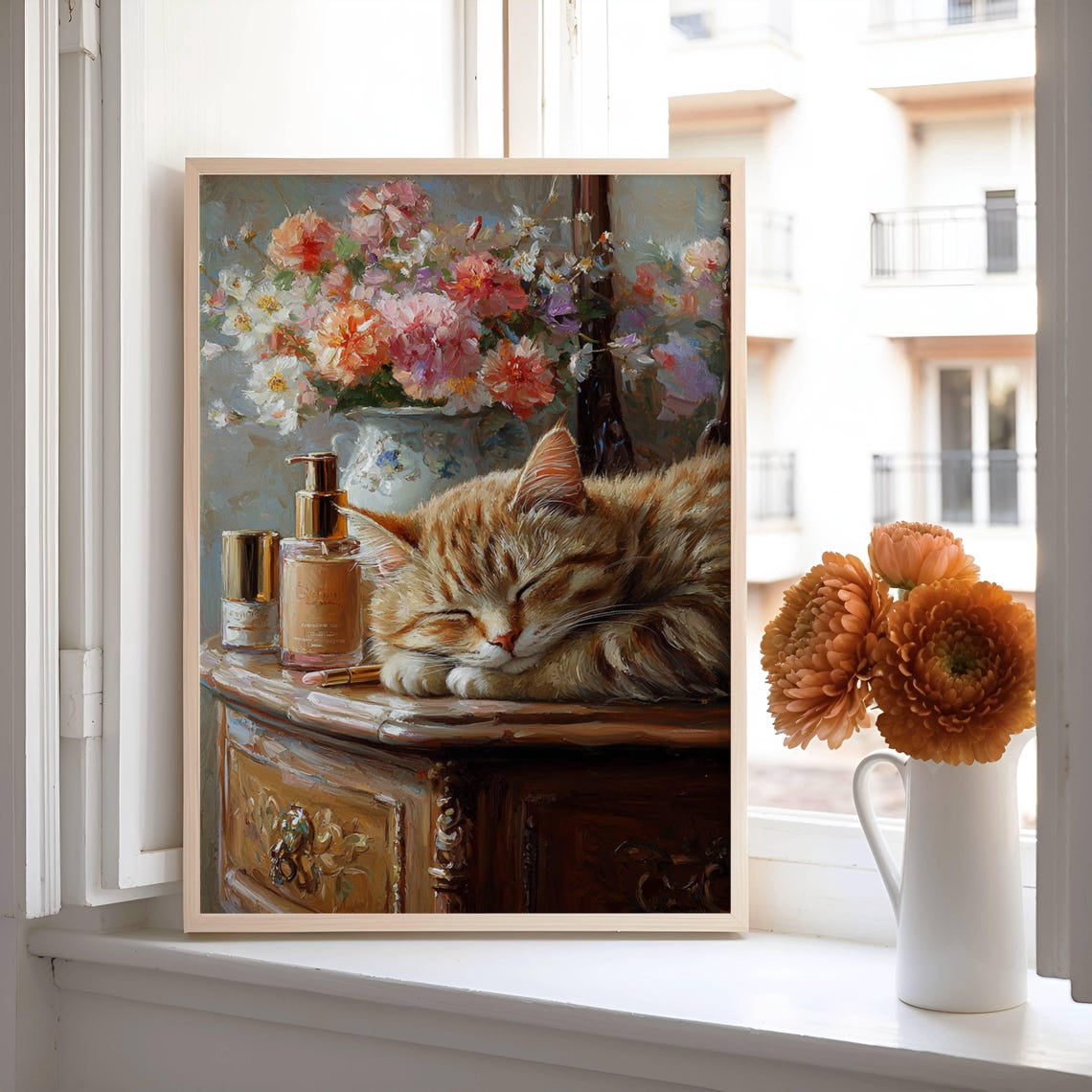 Ginger Cat Spring Flowers Vanity Wall Art Print, Floral Home Decor ...
