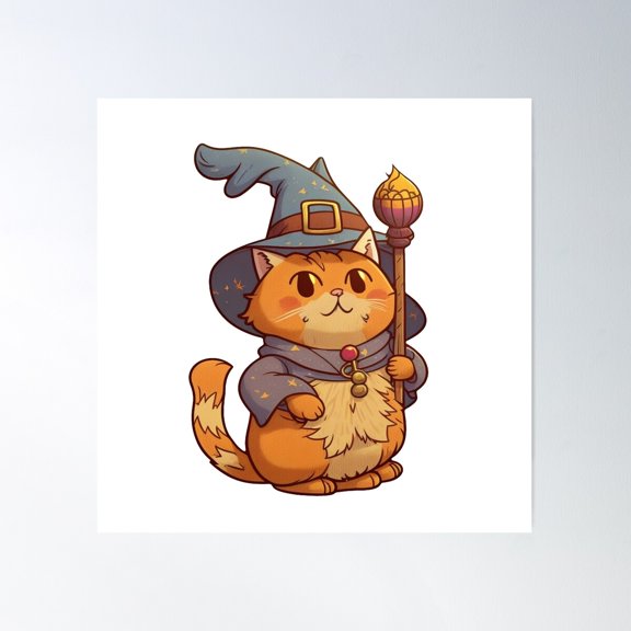 Ginger Cat Wizard Poster Wall Art, Modern Wall Decor For Living Room Bedroom, 16x16 UNFRAMED