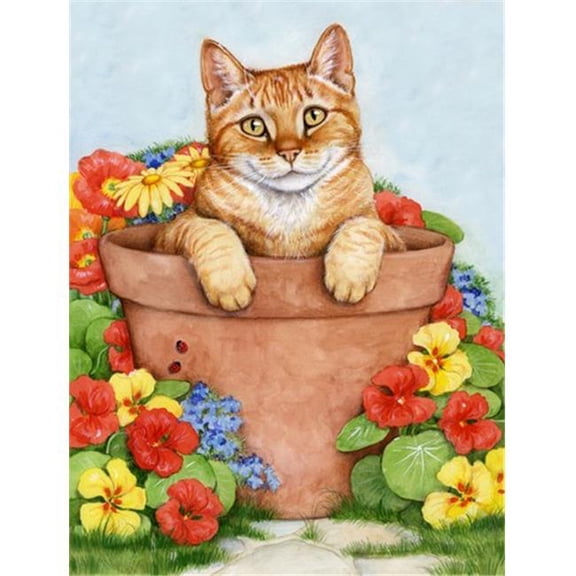 Ginger Cat in Pot Flag - Canvas - House Size - Weather Resistant