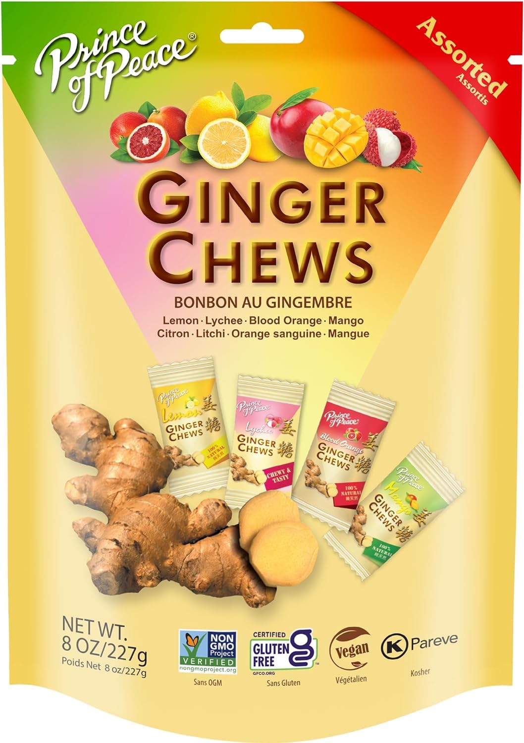 Ginger Chews Assorted Flavors, 8 oz - Lemon, Lychee, Blood Orange ...
