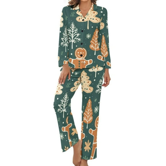 Ginger Christmas Tree Women's Long Sleeve Flannel Pajama Set Sleepwear S