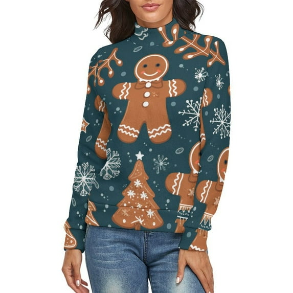 Ginger Christmas Tree Women's Turtleneck Sweater Long Sleeve Ribbed Fitted Turtle Neck Casual Fall Winter Collection Top M